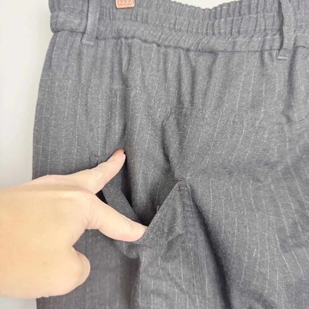 ZARA | Drawstring Waist Gray Pinstripe Print Pants Women’s Size 10